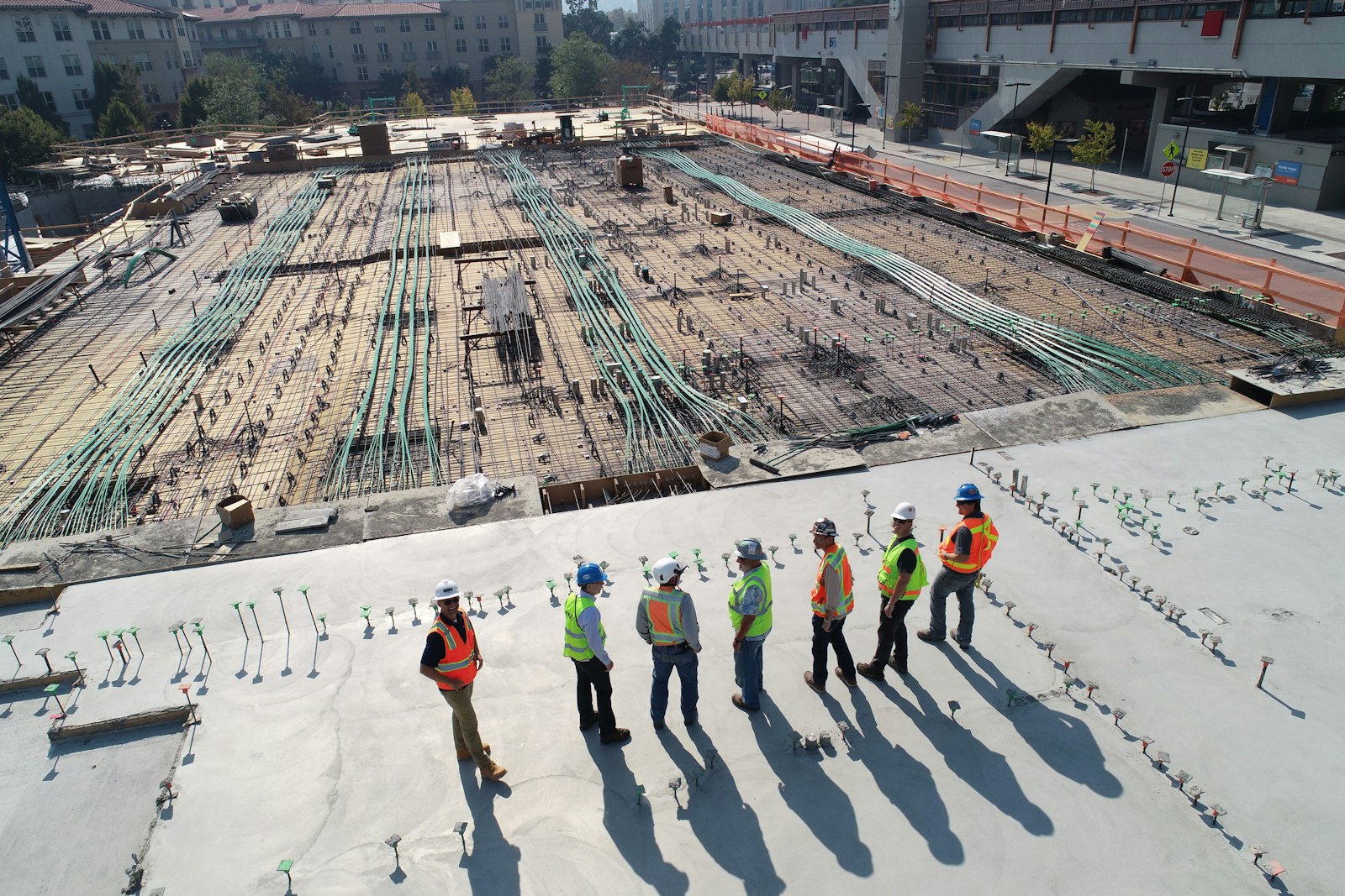 Construction site with rebar and reinforcing steel